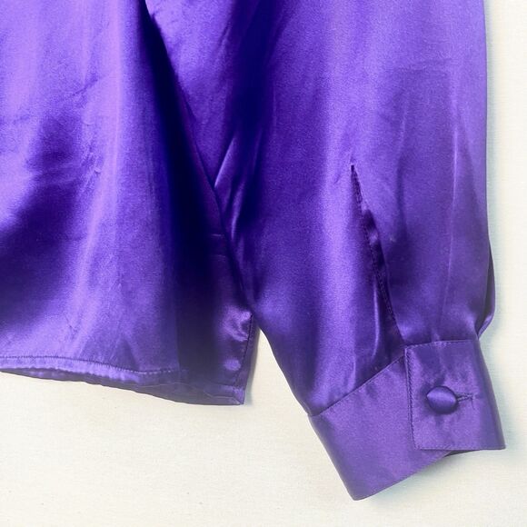 VTG The Limited y2k Purple Silk High Neck Button Back Blouse Long Sleeve Medium - Picture 3 of 8
